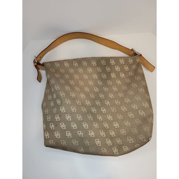 Authentic Dooney & Bourke Brown Canvas Leather Handbag with Dust Bag - Picture 2 of 10